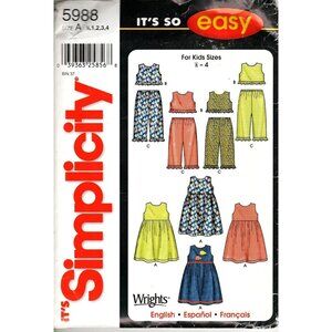 Simplicity 5988 Toddler Girls 1/2 to 4 Dress, Top, and Pants Sewing Pattern